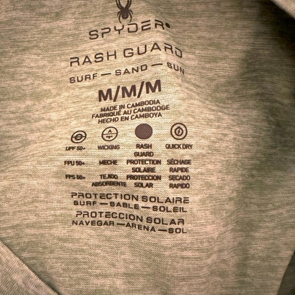 Spyder Swim Rash Guard UPF 50+ Quick Dry Long Sleeve Shirt Grey, size M - Picture 2 of 4